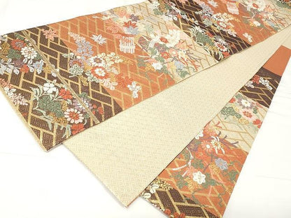 平和屋着物●佐賀錦 六通柄袋帯 唐織 花東唐花文 金糸 正絹 逸品 CAAX9245yk