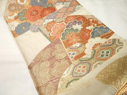 平和屋着物●六通柄袋帯　唐織　扇面花文　金糸　正絹　逸品　CAAX9247yk