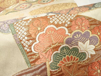 平和屋着物●六通柄袋帯　唐織　扇面花文　金糸　正絹　逸品　CAAX9247yk