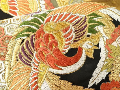 平和屋着物●六通柄袋帯　内裏乃四季紋　黒地　金糸　正絹　逸品　CAAX9248yk