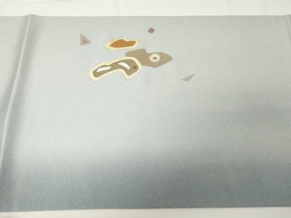 平和屋着物●六通柄袋帯 舞花文 銀通し地 正絹 逸品 CAAX9251yk