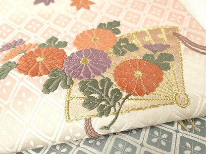 平和屋着物●六通柄袋帯　唐織錦　絵扇小花文　正絹　逸品　CAAX9257yk