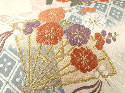 平和屋着物●六通柄袋帯　唐織錦　絵扇小花文　正絹　逸品　CAAX9257yk