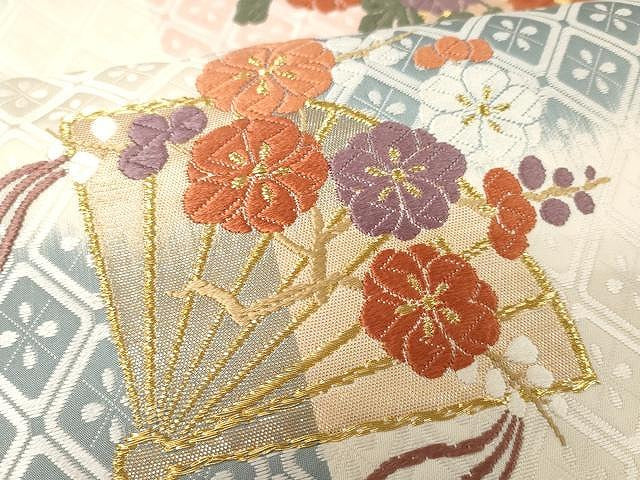 平和屋着物●六通柄袋帯　唐織錦　絵扇小花文　正絹　逸品　CAAX9257yk
