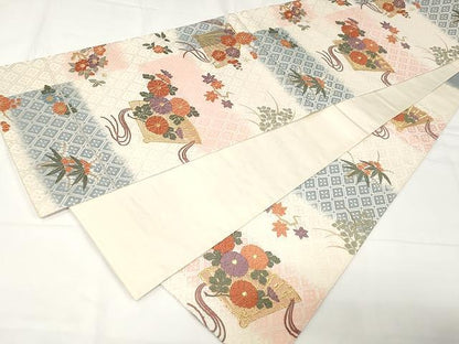 平和屋着物●六通柄袋帯　唐織錦　絵扇小花文　正絹　逸品　CAAX9257yk