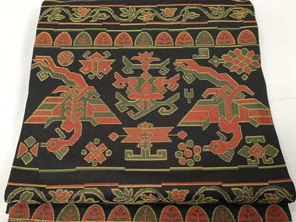平和屋着物●六通柄 本袋帯 名物裂類錦文 黒地 正絹 逸品 CAAX9259yk