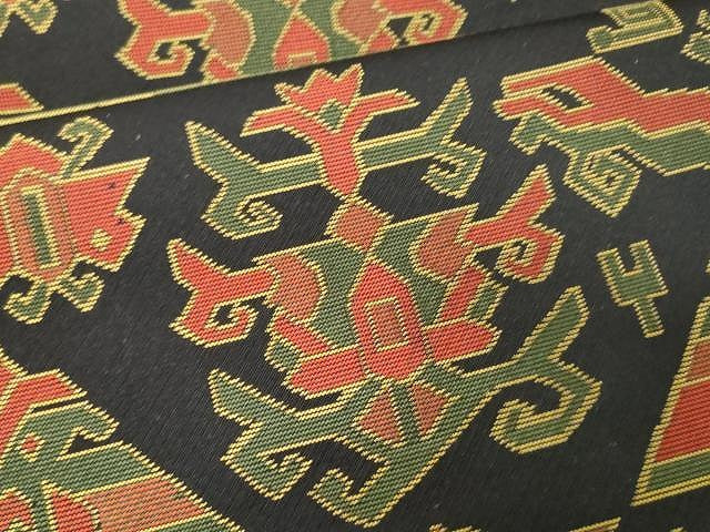 平和屋着物●六通柄 本袋帯 名物裂類錦文 黒地 正絹 逸品 CAAX9259yk