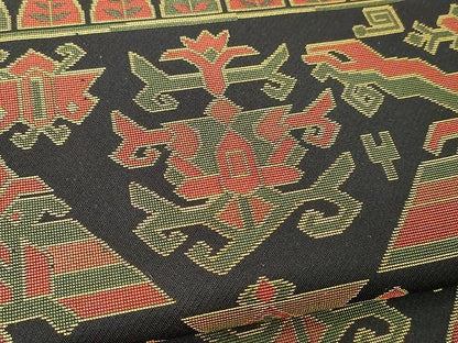 平和屋着物●六通柄 本袋帯 名物裂類錦文 黒地 正絹 逸品 CAAX9259yk