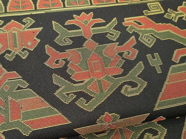 平和屋着物●六通柄 本袋帯 名物裂類錦文 黒地 正絹 逸品 CAAX9259yk