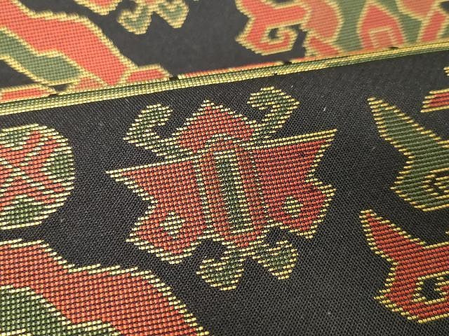 平和屋着物●六通柄 本袋帯 名物裂類錦文 黒地 正絹 逸品 CAAX9259yk