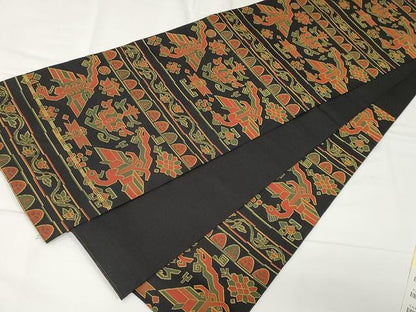 平和屋着物●六通柄 本袋帯 名物裂類錦文 黒地 正絹 逸品 CAAX9259yk