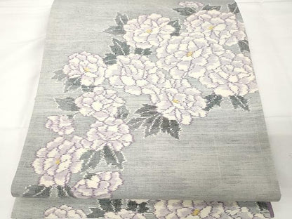 平和屋着物●全通柄袋帯　小千谷紬　枝花文　正絹　逸品　CAAX9268yk