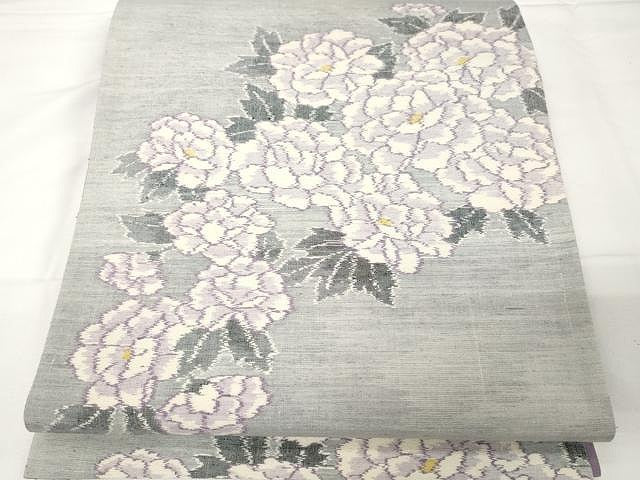 平和屋着物●全通柄袋帯　小千谷紬　枝花文　正絹　逸品　CAAX9268yk