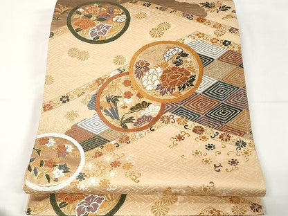 平和屋着物●六通柄袋帯　錦秀松皮文　金糸　正絹　逸品　CAAX9270yk