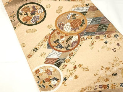 平和屋着物●六通柄袋帯　錦秀松皮文　金糸　正絹　逸品　CAAX9270yk