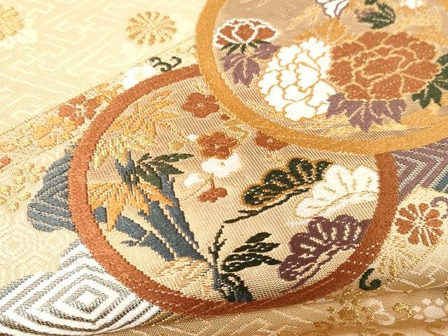 平和屋着物●六通柄袋帯　錦秀松皮文　金糸　正絹　逸品　CAAX9270yk