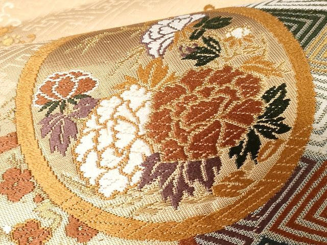 平和屋着物●六通柄袋帯　錦秀松皮文　金糸　正絹　逸品　CAAX9270yk