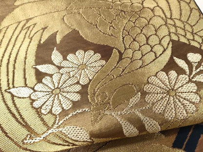 平和屋着物▼六通柄 本袋帯 鳳凰菱花文 金糸 正絹 逸品 CAAX9281yk