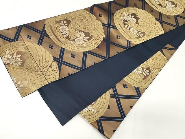 平和屋着物▼六通柄 本袋帯 鳳凰菱花文 金糸 正絹 逸品 CAAX9281yk