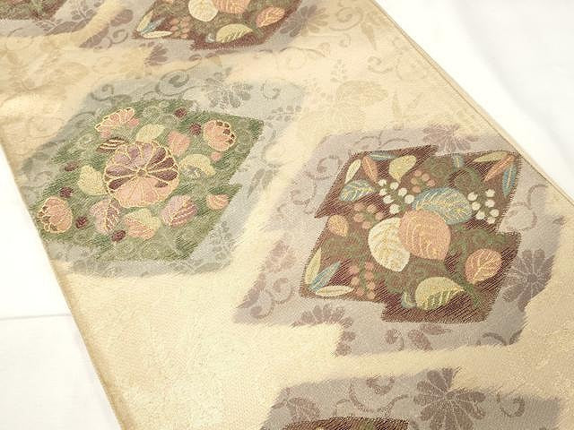 平和屋着物▼六通柄袋帯 松皮菱花文 金糸 正絹 逸品 CAAX9285yk