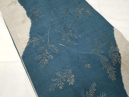 平和屋着物●全通柄袋帯 紬地 絞り 総刺繍 枝笹文 金彩 正絹 逸品 CAAX9286yk