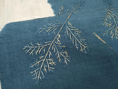 平和屋着物●全通柄袋帯 紬地 絞り 総刺繍 枝笹文 金彩 正絹 逸品 CAAX9286yk