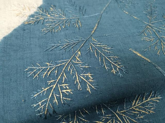 平和屋着物●全通柄袋帯 紬地 絞り 総刺繍 枝笹文 金彩 正絹 逸品 CAAX9286yk