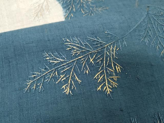 平和屋着物●全通柄袋帯 紬地 絞り 総刺繍 枝笹文 金彩 正絹 逸品 CAAX9286yk