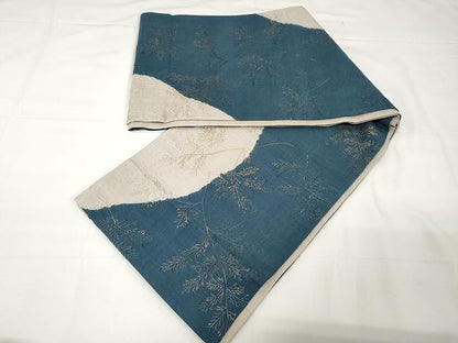 平和屋着物●全通柄袋帯 紬地 絞り 総刺繍 枝笹文 金彩 正絹 逸品 CAAX9286yk
