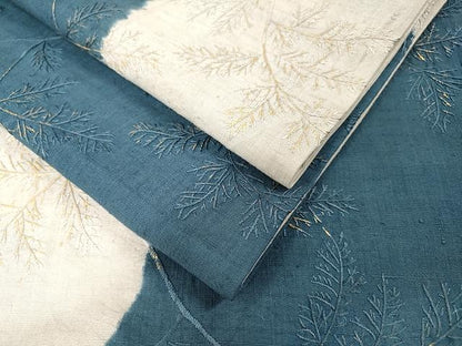 平和屋着物●全通柄袋帯 紬地 絞り 総刺繍 枝笹文 金彩 正絹 逸品 CAAX9286yk