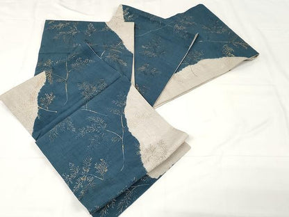 平和屋着物●全通柄袋帯 紬地 絞り 総刺繍 枝笹文 金彩 正絹 逸品 CAAX9286yk