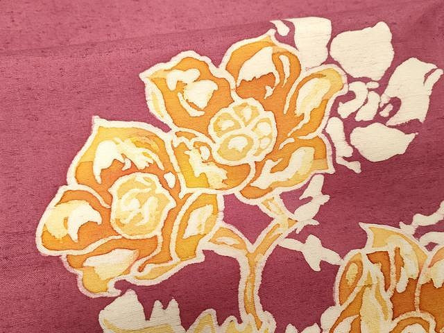 平和屋着物●九寸名古屋帯　ろうけつ染め　作家物　紬地　枝花文　正絹　逸品　CAAX9300yk