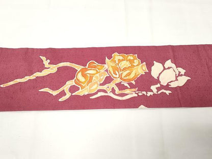 平和屋着物●九寸名古屋帯　ろうけつ染め　作家物　紬地　枝花文　正絹　逸品　CAAX9300yk