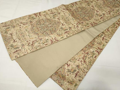 平和屋着物●六通柄袋帯 紬地 馬 正倉院花文 正絹 逸品 CAAX9303yk