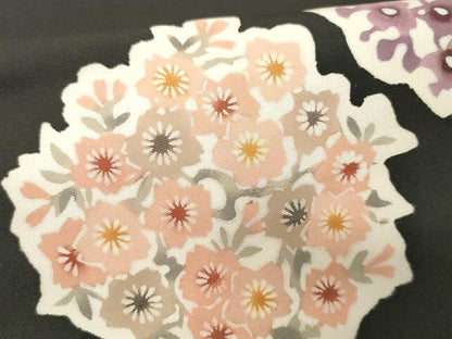 平和屋着物●塩瀬　九寸開き名古屋帯　型染め　枝花文　黒地　正絹　逸品　CAAX9313yk