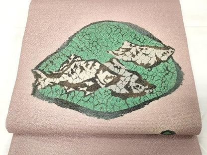 平和屋着物●太鼓柄京袋帯　魚　金通し地　正絹　逸品　CAAX9326yk