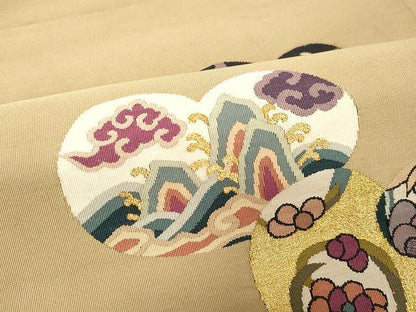 平和屋着物▼爪搔き本綴れ　太鼓柄袋帯　枝花文　金糸　正絹　逸品　CAAX9334yk