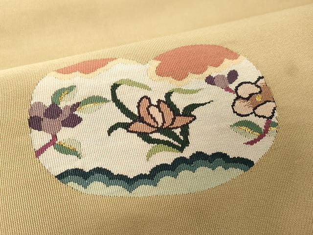 平和屋着物▼爪搔き本綴れ　太鼓柄袋帯　枝花文　金糸　正絹　逸品　CAAX9334yk