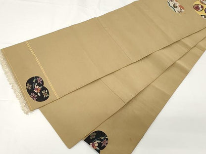 平和屋着物▼爪搔き本綴れ　太鼓柄袋帯　枝花文　金糸　正絹　逸品　CAAX9334yk
