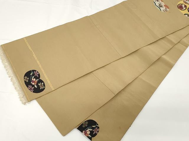 平和屋着物▼爪搔き本綴れ　太鼓柄袋帯　枝花文　金糸　正絹　逸品　CAAX9334yk