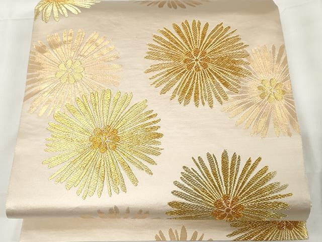 平和屋着物●六通柄袋帯 延寿松菊文 本金糸 本金箔 正絹 逸品 CAAX9335yk