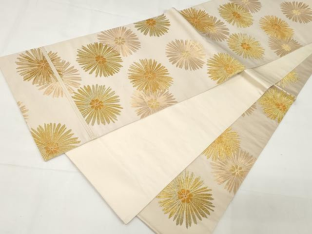 平和屋着物●六通柄袋帯 延寿松菊文 本金糸 本金箔 正絹 逸品 CAAX9335yk