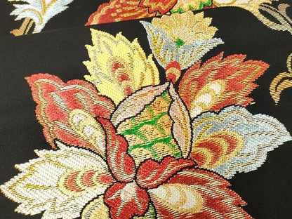 平和屋着物●六通柄　本袋帯　印度更紗文　黒地　金銀糸　正絹　逸品　CAAX9367yk
