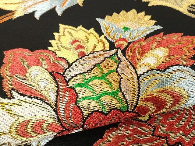 平和屋着物●六通柄　本袋帯　印度更紗文　黒地　金銀糸　正絹　逸品　CAAX9367yk