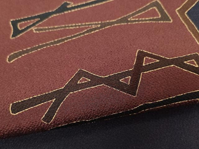 平和屋着物●九寸名古屋帯　刺繍　吉祥文　金彩　鬼しぼ縮緬　正絹　逸品　CAAX9375yk