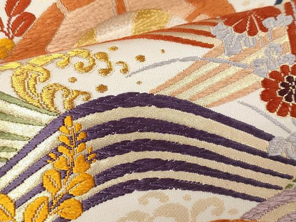 平和屋着物●六通柄袋帯　唐織　立波花文　金糸　正絹　逸品　CAAX9399yk
