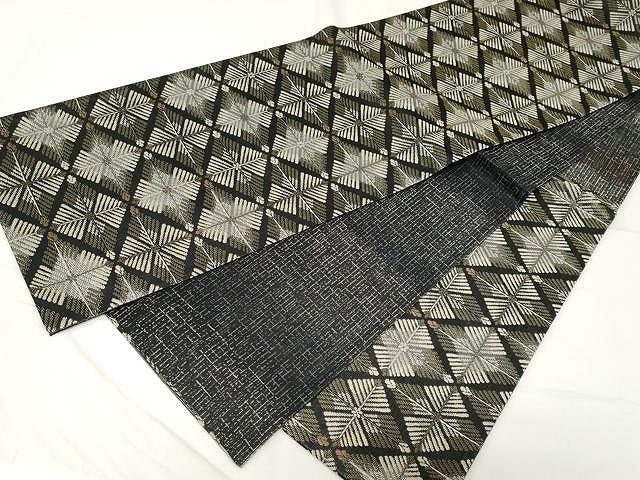 平和屋着物●六通柄袋帯 菱松葉文 銀糸 正絹 逸品 CAAX9405yk