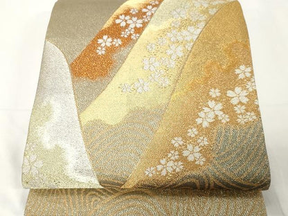 平和屋着物●綴れ　六通柄袋帯　立波舞桜文　金銀糸　正絹　逸品　CAAX9410yk