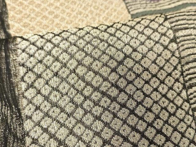 平和屋着物▽スリーシーズン 春夏秋 六通柄袋帯 市松文 金糸 正絹 逸品 CAAX9419yk