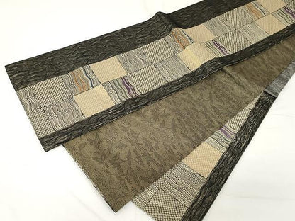 平和屋着物▽スリーシーズン 春夏秋 六通柄袋帯 市松文 金糸 正絹 逸品 CAAX9419yk